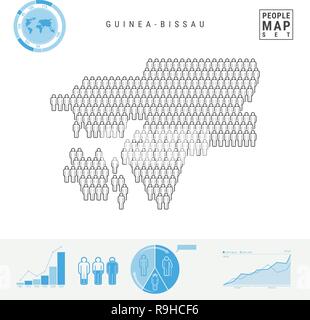 La Guinea Bissau Persone Mappa Icona. Le persone si affollano nella forma di una Mappa di Guinea Bissau. Silhouette stilizzata della Guinea Bissau. La crescita della popolazione, invecchiamento Inf Illustrazione Vettoriale
