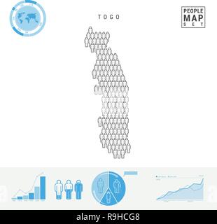 Togo icona Persone Mappa. Le persone si affollano nella forma di una Mappa di Togo. Silhouette stilizzata del Togo. Tasso di crescita e di invecchiamento della popolazione ed infografico elementi. Vecto Illustrazione Vettoriale