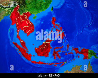 L'ASEAN memeber membri dallo spazio sul modello del pianeta Terra con i confini e molto dettagliata della superficie pianeta. 3D'illustrazione. Gli elementi di questo imag Foto Stock