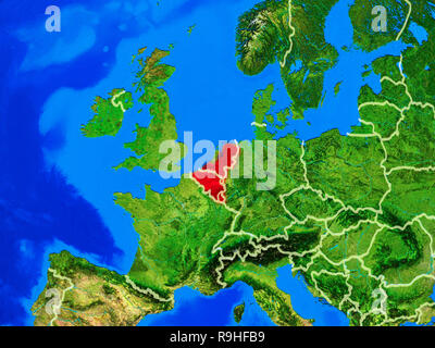 Unione Benelux dallo spazio sul modello del pianeta Terra con i confini e molto dettagliata della superficie pianeta. 3D'illustrazione. Gli elementi di questa immagine furni Foto Stock
