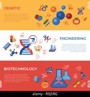 Vettore digitale di ingegneria genetica la tecnologia OGM set di icone infographics Illustrazione Vettoriale