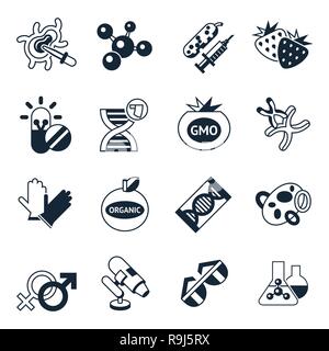 Vettore digitale di ingegneria genetica la tecnologia OGM set di icone infographics Illustrazione Vettoriale