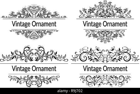 Impostare modelli astratti, piante e farfalle nero e grigio contorni isolati su sfondo bianco. Vettore Illustrazione Vettoriale