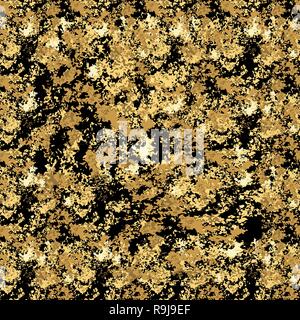 Oro nero grunge texture seamless pattern. Patina di zero elementi d'oro. Moderno ed elegante decorazione di sfondo. Illustrazione Vettoriale eps10 Illustrazione Vettoriale