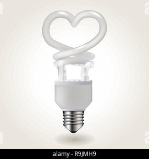 Luce a risparmio energetico la lampadina in una forma di cuore, illustrazione vettoriale Illustrazione Vettoriale