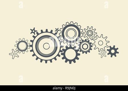 Abstract di nero denti collegati, ingranaggi, illustrazione vettoriale Illustrazione Vettoriale