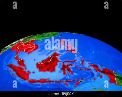 L'ASEAN memeber membri sul modello del pianeta Terra con i confini e molto dettagliata della superficie pianeta. 3D'illustrazione. Gli elementi di questa immagine arredate Foto Stock