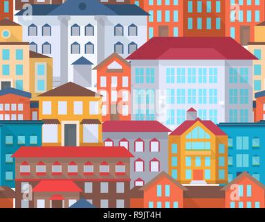 Città senza giunture street pattern con office o edifici amministrativi, outdoor cartoon set di architettura, illustrazione vettoriale Illustrazione Vettoriale
