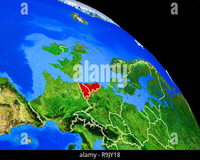 Unione Benelux sul pianeta Terra dallo spazio con i confini. Molto bene i dettagli del pianeta superficie. 3D'illustrazione. Gli elementi di questa immagine arredato b Foto Stock