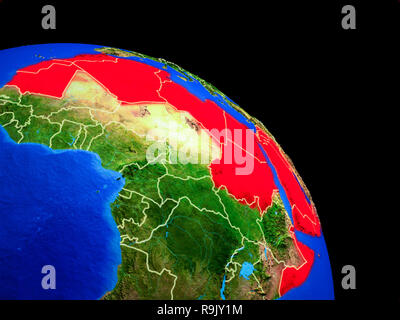 Lega Araba sul pianeta Terra dallo spazio con i confini. Molto bene i dettagli del pianeta superficie. 3D'illustrazione. Gli elementi di questa immagine fornita da Foto Stock