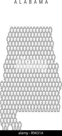 Vector Mappa di persone di Alabama, Stato degli USA. Silhouette stilizzata, persone si affollano nella forma di una mappa di Alabama. Alabama popolazione. Illustrazione isolato Illustrazione Vettoriale