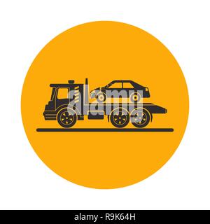 Trainare il carrello con la vettura rotto. Round clock evacuazione di vetture. Il design può essere usato come un logo, un poster, pubblicità, singboard. Elemento vettore del grafico Illustrazione Vettoriale