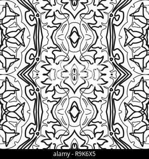 Abstract Seamless Pattern, contorni neri isolati su sfondo bianco. Vettore Illustrazione Vettoriale