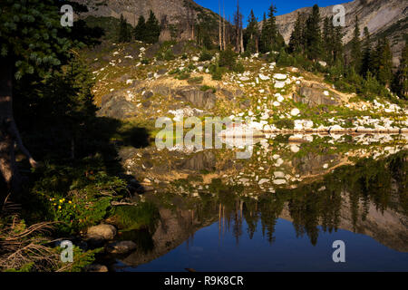 Libby Lago Sunrise nel campo nevoso monti del Wyoming Foto Stock