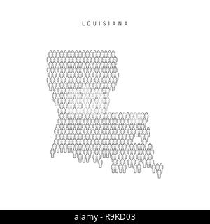 Mappa di persone della Louisiana, Stato degli USA. Silhouette stilizzata, persone si affollano nella forma di una mappa della Louisiana. Popolazione della Louisiana. Illustrazione o isolato Foto Stock
