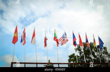 Bandiere nazionali del sud-est asiatico paesi, AEC, ASEAN Economic bandiere comunitarie Foto Stock