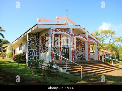 Chiesa di Santa Croce o Hanga Roa Chiesa, l'unica Chiesa cattolica sull'isola, Hanga Roa, Isola di Pasqua, Cile Foto Stock