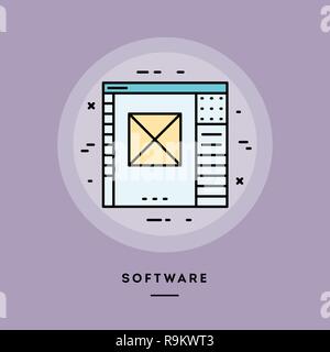 Software, design piatto sottile linea banner. Illustrazione Vettoriale. Illustrazione Vettoriale