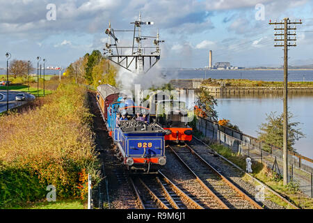 Caledonian speciale treno ferroviario con motori 419 & 828 & Caledonian allenatori di Bo'ness & Kinneil Railway Gala vapore 2018 Bo'ness Falkirk Regno Unito Scozia Foto Stock