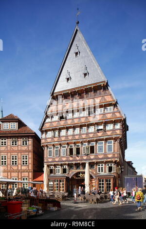 Knochenhaueramtshaus Am Marktplatz, la storica casa in legno e muratura, città vecchia, Hildesheim, Bassa Sassonia, Germania, Europa mi Knochenhaueramtshaus am Marktp Foto Stock