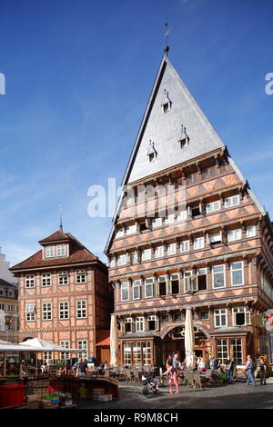 Knochenhaueramtshaus Am Marktplatz, la storica casa in legno e muratura, città vecchia, Hildesheim, Bassa Sassonia, Germania, Europa mi Knochenhaueramtshaus am Marktp Foto Stock