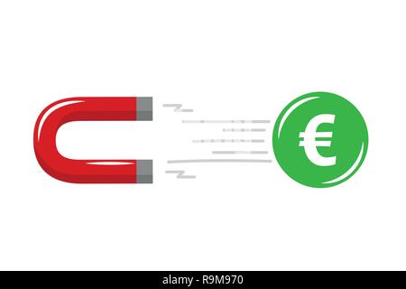 Potenza del magnete attirando il contante in euro strategia di successo attrazione su sfondo bianco illustrazione vettoriale Illustrazione Vettoriale