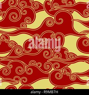 In stile cinese tradizionale nuvole rosso e oro pattern senza giunture Illustrazione Vettoriale