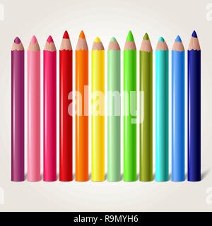 Set di matite colorate isolato su bianco, illustrazione vettoriale Illustrazione Vettoriale