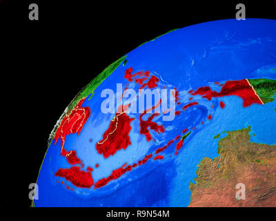 L'ASEAN memeber membri dallo spazio. Il pianeta terra con i confini del paese ed estremamente elevato dettaglio del pianeta superficie. 3D'illustrazione. Gli elementi di questo imag Foto Stock