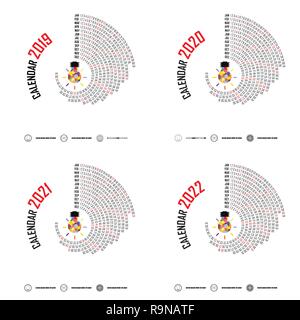 Il calendario 2019, 2020, 2021 e 2022 modello Calendario Calendario.Design.calendario annuale vector design modello di cancelleria.illustrazione vettoriale. Illustrazione Vettoriale