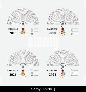 Il calendario 2019, 2020, 2021 e 2022 modello Calendario Calendario.Design.calendario annuale vector design modello di cancelleria.illustrazione vettoriale. Illustrazione Vettoriale