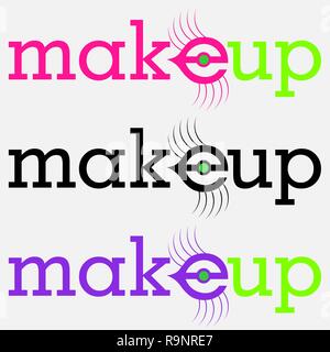 Il logo tipografico di trucco con gli occhi e le ciglia Illustrazione Vettoriale