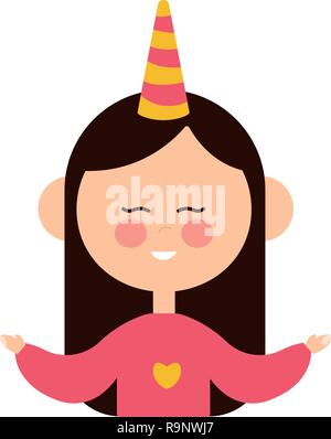 Carina ragazza unicorn illustrazione vettoriale icona del design Illustrazione Vettoriale