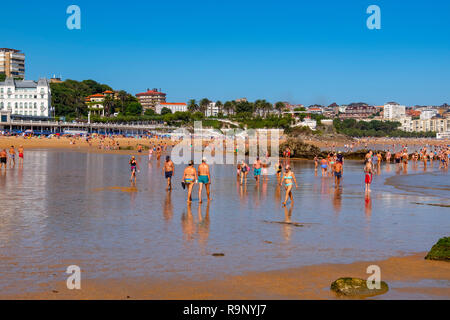 Spiaggia di Sardinero. in estate. Santander, Mare cantabrico, Cantabria, Spagna settentrionale, l'Europa. Foto Stock