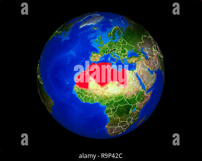 Regione del Maghreb sul pianeta il pianeta Terra con i confini. Estremamente dettagliato pianeta superficie. 3D'illustrazione. Gli elementi di questa immagine fornita da NA Foto Stock