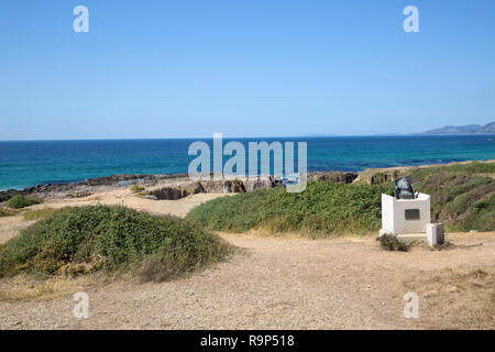 Ramon Sampedro statua, Spiaggia di Furnas; Xuno; Galizia; Spagna Foto Stock