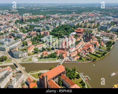 Vista aerea della più antica e storica parte di Wroclaw, Polonia Foto Stock