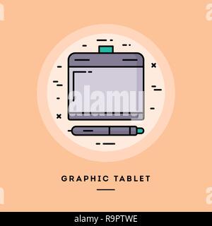 Tavoletta grafica, design piatto sottile linea banner. Illustrazione Vettoriale. Illustrazione Vettoriale