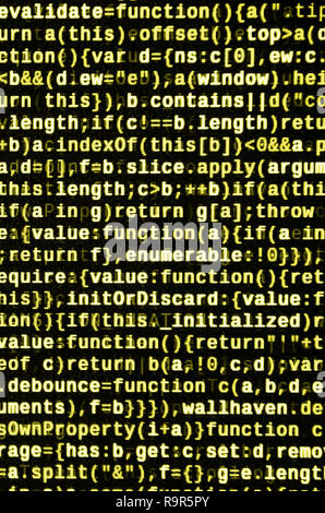 Funzioni di Javascript, variabili di oggetti. Primo piano del monitor della funzione del codice sorgente. Specialista IT sul posto di lavoro. Grande dati e Internet delle cose la tendenza. HTM Foto Stock