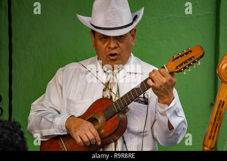 Un uomo di suonare una chitarra in Plaza Garibaldi a Città del Messico Foto Stock