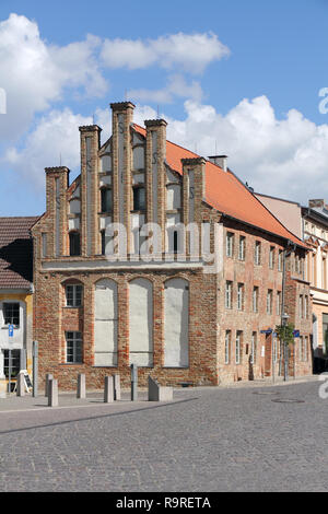 Il frontone gotico casa in Anklam nella Germania del nord Foto Stock