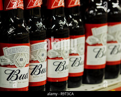 Kiev, Ucraina. 28 dicembre, 2018. Fila di Bud bottiglie di birra visto presso il negozio. Credito: Igor Golovniov SOPA/images/ZUMA filo/Alamy Live News Foto Stock