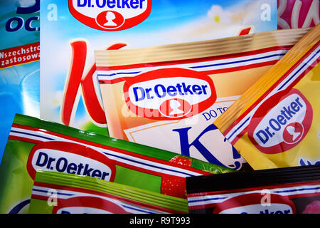 POZNAN, POL - Sep 28, 2018: Colli di Dr. Oetker prodotti, una multinazionale tedesca di proprietà del gruppo Oetker, con sede a Bielefeld, né Foto Stock