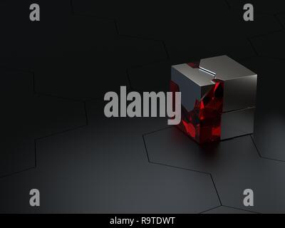 Abstract alta dettagli tecnici o di sci-fi lo sfondo con il vetro di rugosità e cubetti di metallo 3D render. Modello per qualsiasi tipo di scopi di visualizzazione come de Foto Stock