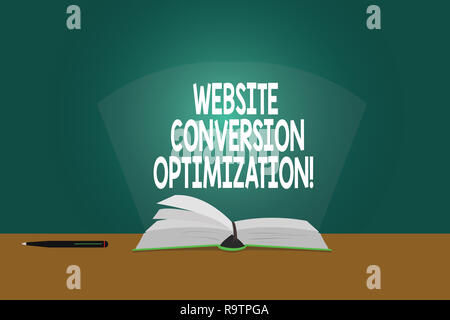 Conceptual la scrittura a mano che mostra il sito web ottimizzazione di conversione. Business photo presentazione di sistema per aumentare i visitatori del sito web le pagine a colori del libro Foto Stock