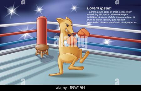 Kangaroo boxer sul palco con lo sfondo di Spotlight. Illustrazione Vettoriale