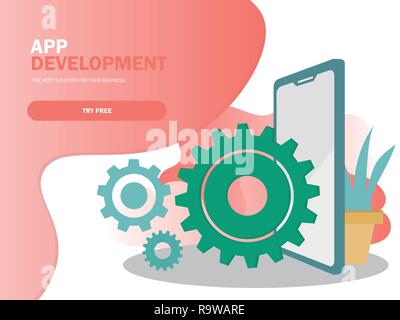 Lo sviluppo di applicazioni mobile illustrazione vettoriale. Interfaccia dello smartphone Illustrazione Vettoriale