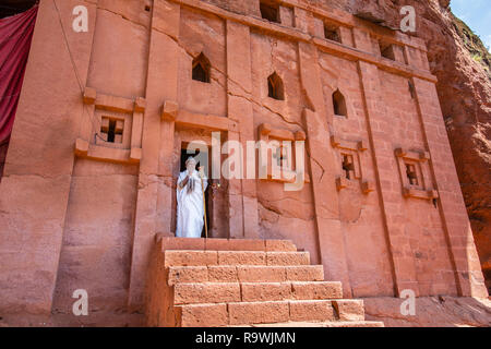 Il rock-cut chiesa della casa di Abate in Libanos Lalibela, Etiopia Foto Stock