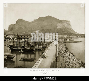 Palermo e Monte Pellegrino, Palmero, Sicilia, Italia, antichi Fotografia Italiana, 1893 Foto Stock