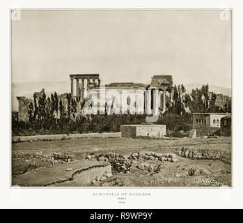 Acropoli di Baalbek, Siria, antichi fotografia siriano, 1893 Foto Stock